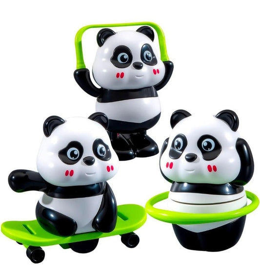 Cute Panda Toy Set 3PCS for Kids | Wobbling Panda with Skateboard, Rope Jump & Ring | Fun Cartoon Play Toys (3+ Years)